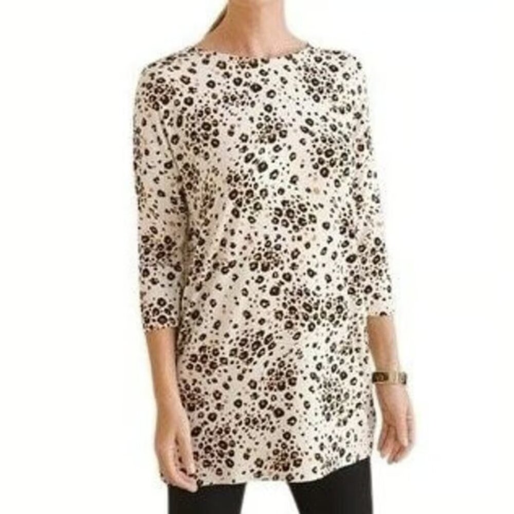 Chico's Cream/Brown Leopard Print Soft Stretch Knit Top Size Large
